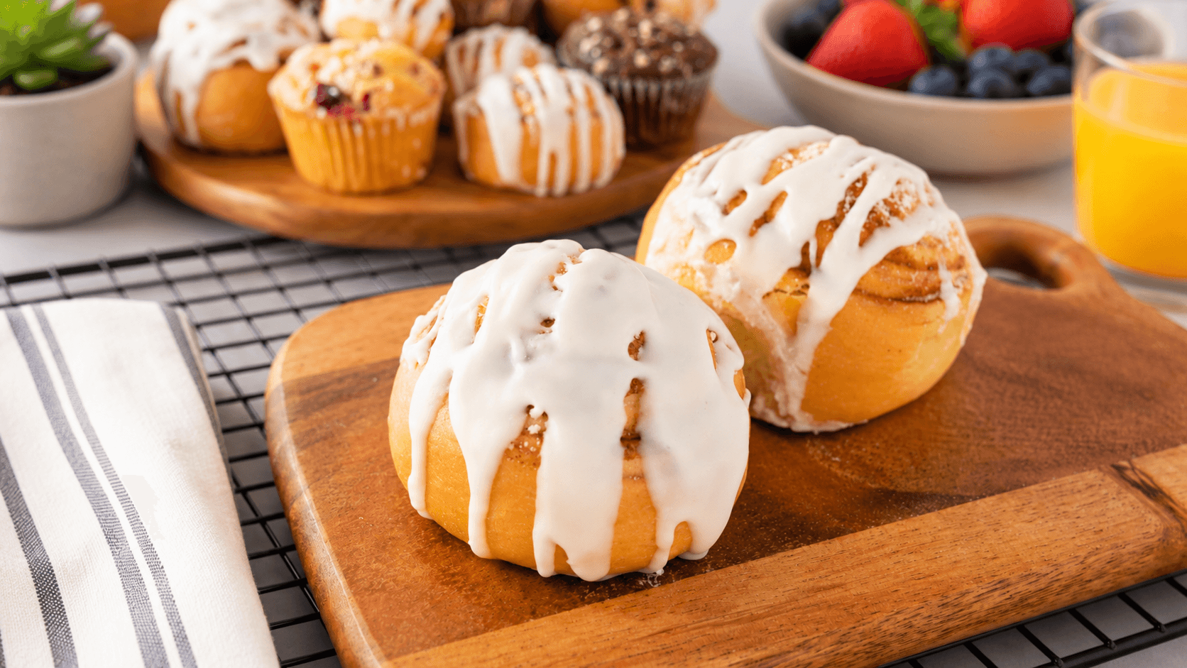 Fresh-baked cinnamon twists drizzled with icing