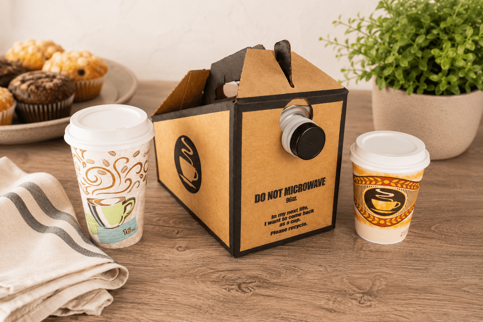 Iced coffee drinks and a bag of kolaches to go