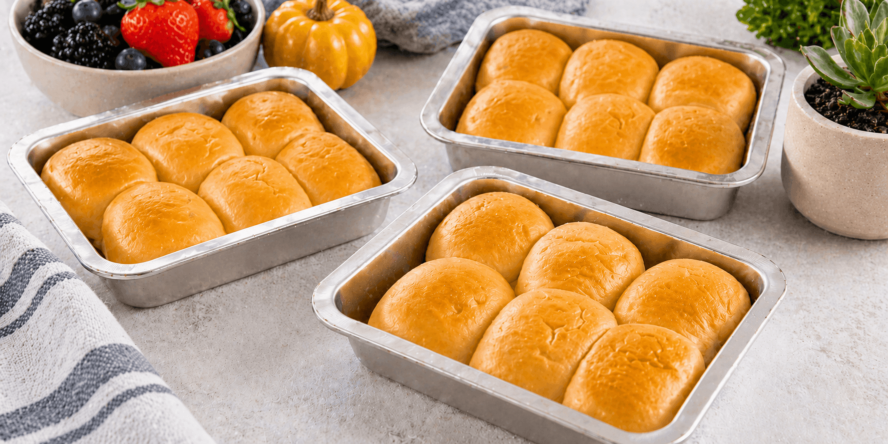 Trays of fresh-baked dinner-roll kolaches